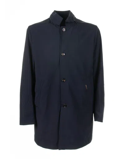 Moorer Long Navy Blue Trench Coat With Buttons