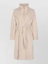 Moorer Long Quilted Jacket Belted Waist In Neutral