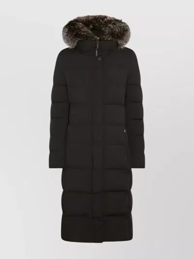 Moorer Long Quilted Jacket Fur Hood In Black