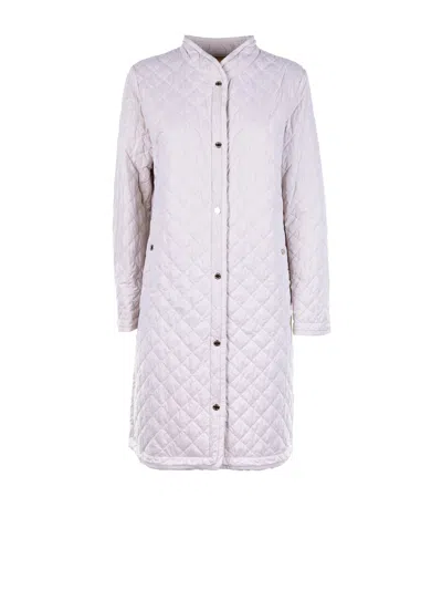 Moorer Long Quilted Trench Coat With Buttons In Pink