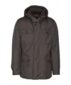 Moorer Long Sleeve Hooded Padded Jacket With Pockets In Brown