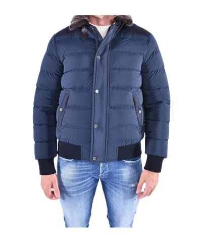 Moorer Long Sleeve Cotton Coat In Blue