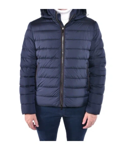 Moorer Long Sleeve Cotton Coat In Blue