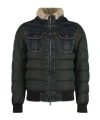 Moorer Denim-panelled Bomber Jacket In Black