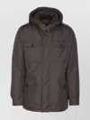 Moorer Long Sleeve Hooded Padded Jacket With Pockets In Brown