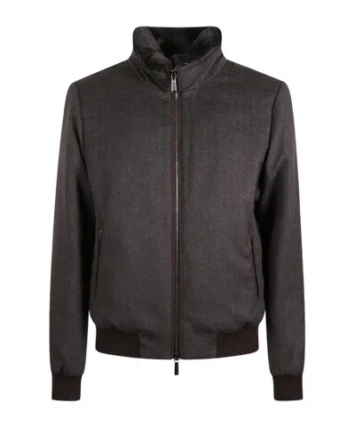 Moorer Fur Collar Jacket In Burgundy