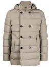 Moorer Quilted Double-breasted Hooded Jacket With Side Pockets In Grau
