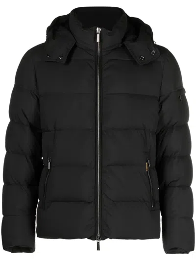 Moorer Quilted Technical Fabric Jacket With Adjustable Hood In Black