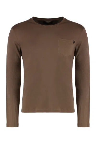 Moorer Long Sleeve T-shirt In Cotton And Cashmere In Brown