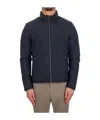 Moorer Navy Blue Solid Mock Collar Jacket In Blue