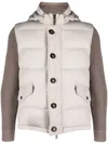 Moorer Quilted Jacket Hood Knitted Sleeves In White