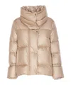 Moorer Quilted Jacket With High Neck And Zip Detail In Nude