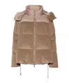 Moorer Quilted Velvet Hooded Jacket With Corduroy Panels In Brown