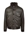 Moorer Long-sleeved Leather Jacket In Brown