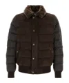 Moorer Viani Suede Padded Jacket With Shearling Collar In Brown