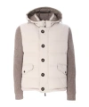 Moorer Quilted Jacket Hood Knitted Sleeves In Brown