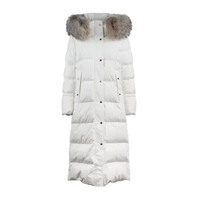 Moorer Long White Down Jacket With An Over Line