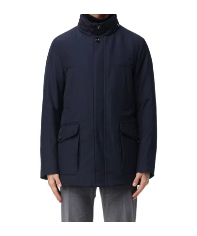 Moorer Long-sleeved Stand-up Collar Cotton Coat In Blue