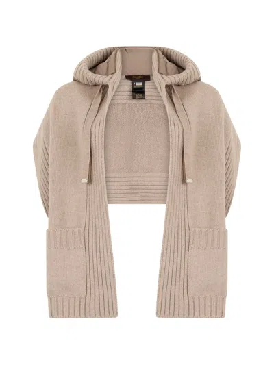Moorer Luisia-cwh Hooded Ribbed-knit Scarf In Brown