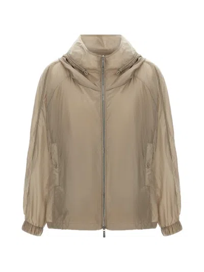 Moorer Lumina Hooded Windbreaker Jacket Side Pockets In Brown