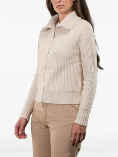 Moorer Malea-bc Zip-fastening Cable-pattern Cardigan In Neutral