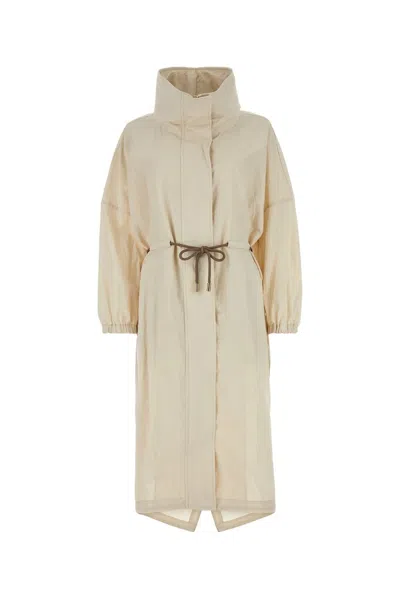 Moorer Malyn Drawstring Waist Maxi Coat In White