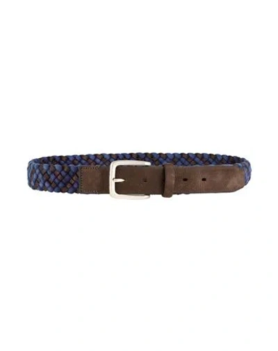 Moorer Man Belt Blue Size 38 Textile Fibers, Leather