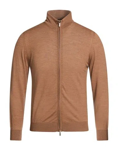 Moorer Man Cardigan Camel Size 52 Virgin Wool In Brown