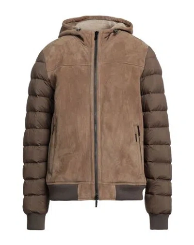 Moorer Man Jacket Camel Size 38 Soft Leather, Virgin Wool, Cashmere, Wool, Synthetic Fibers In Brown