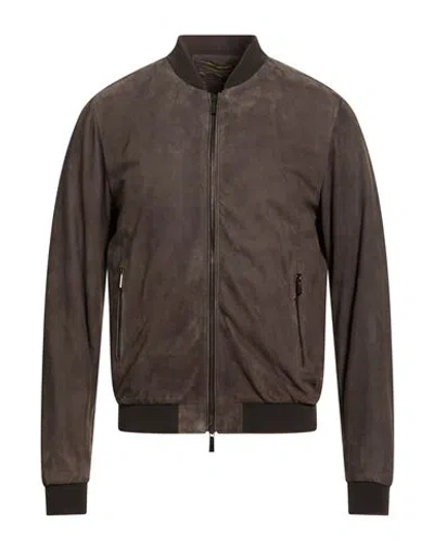 Moorer Man Jacket Charcoal Size 40 Sheepskin, Polyester In Brown