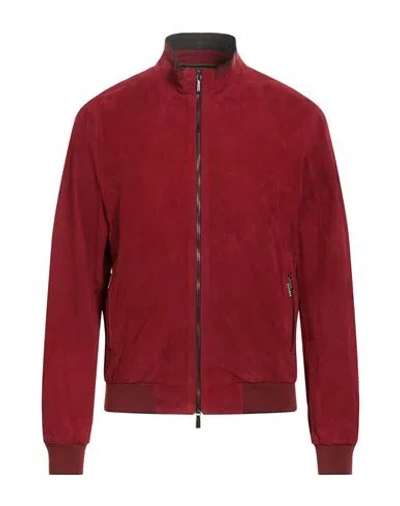 Moorer Man Jacket Garnet Size 42 Leather, Polyester In Red