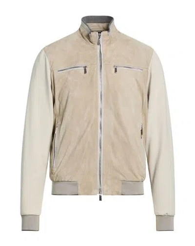 Moorer Man Jacket Light Grey Size 42 Ovine Leather In Brown