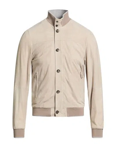 Moorer Man Jacket Light Grey Size 46 Leather, Polyester In Neutral