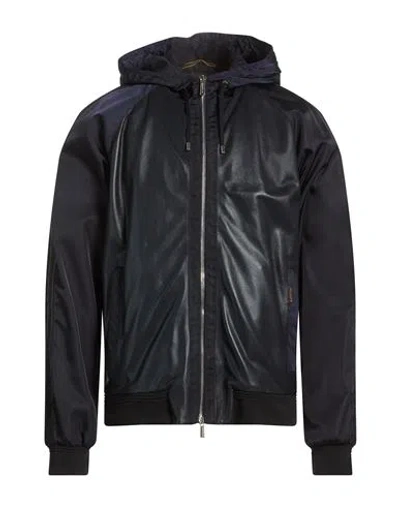 Moorer Man Jacket Midnight Blue Size 42 Sheepskin, Polyamide, Elastane In Black