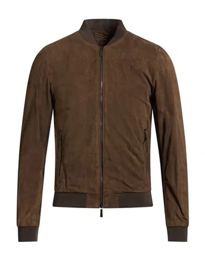 Moorer Man Jacket Military Green Size 34 Leather In Brown