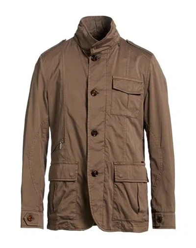 Moorer Man Jacket Military Green Size 42 Cotton, Silk, Elastane In Brown