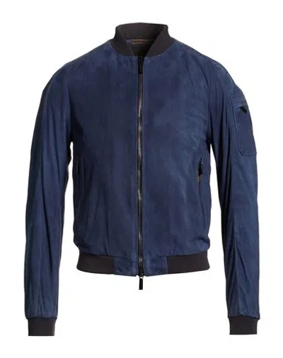 Moorer Man Jacket Navy Size 34 Ovine Leather In Blue