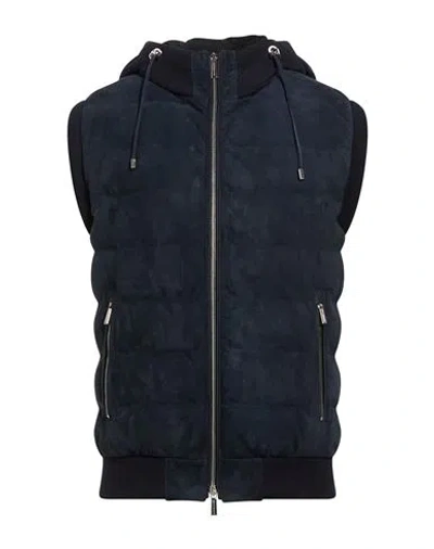 Moorer Man Jacket Navy Size 38 Leather, Virgin Wool In Blue