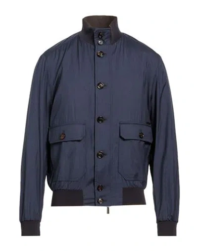 Moorer Man Jacket Navy Size 44 Virgin Wool, Silk In Blue