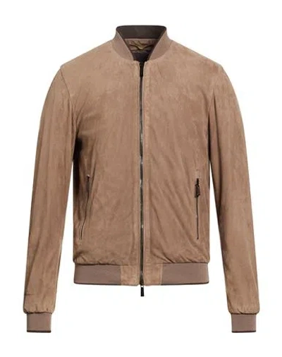 Moorer Man Jacket Taupe Size 38 Leather In Brown