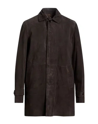 Moorer Man Overcoat & Trench Coat Dark Brown Size 44 Leather In Black