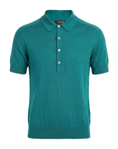 Moorer Man Polo Shirt Emerald Green Size 36 Silk In Blue