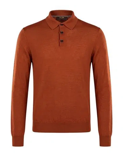 Moorer Man Polo Shirt Rust Size 40 Wool, Silk, Cashmere In Orange