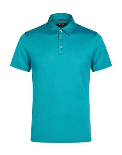 Moorer Man Polo Shirt Turquoise Size 34 Cotton In Blue