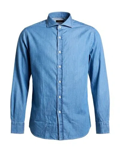Moorer Man Shirt Blue Size 42 Cotton In Multi
