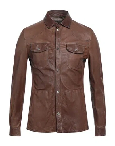 Moorer Man Shirt Brown Size 44 Leather