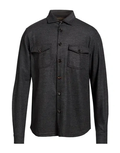 Moorer Man Shirt Charcoal Size 50 Wool, Polyamide In Black