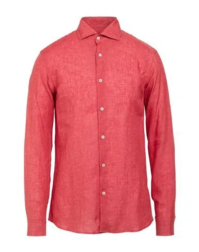 Moorer Man Shirt Coral Size 38 Linen In Multi