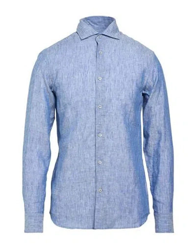 Moorer Man Shirt Azure Size 40 Linen In Blue