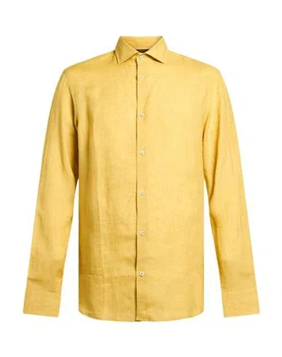 Moorer Man Shirt Mustard Size 38 Linen In Yellow